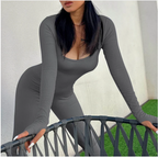 Dames lange mouw jumpsuit van rekbare stof - casual veelzijdig voor elke gelegenheid