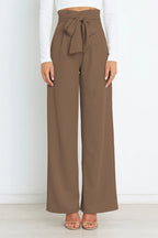 Brede leg trousers - hoge taillebroek met strikdetail voor een chique look