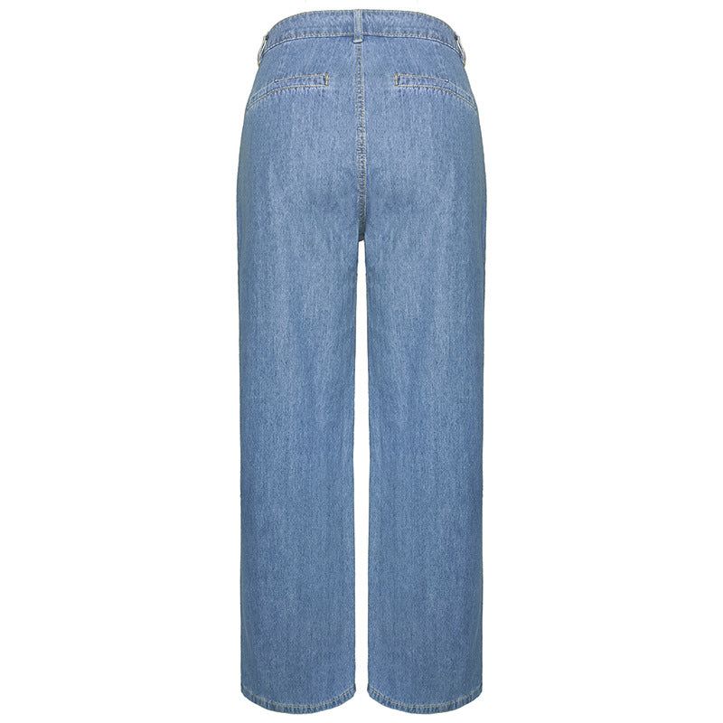 Dames wijduitlopende jeans - blauwe denim relaxte fit