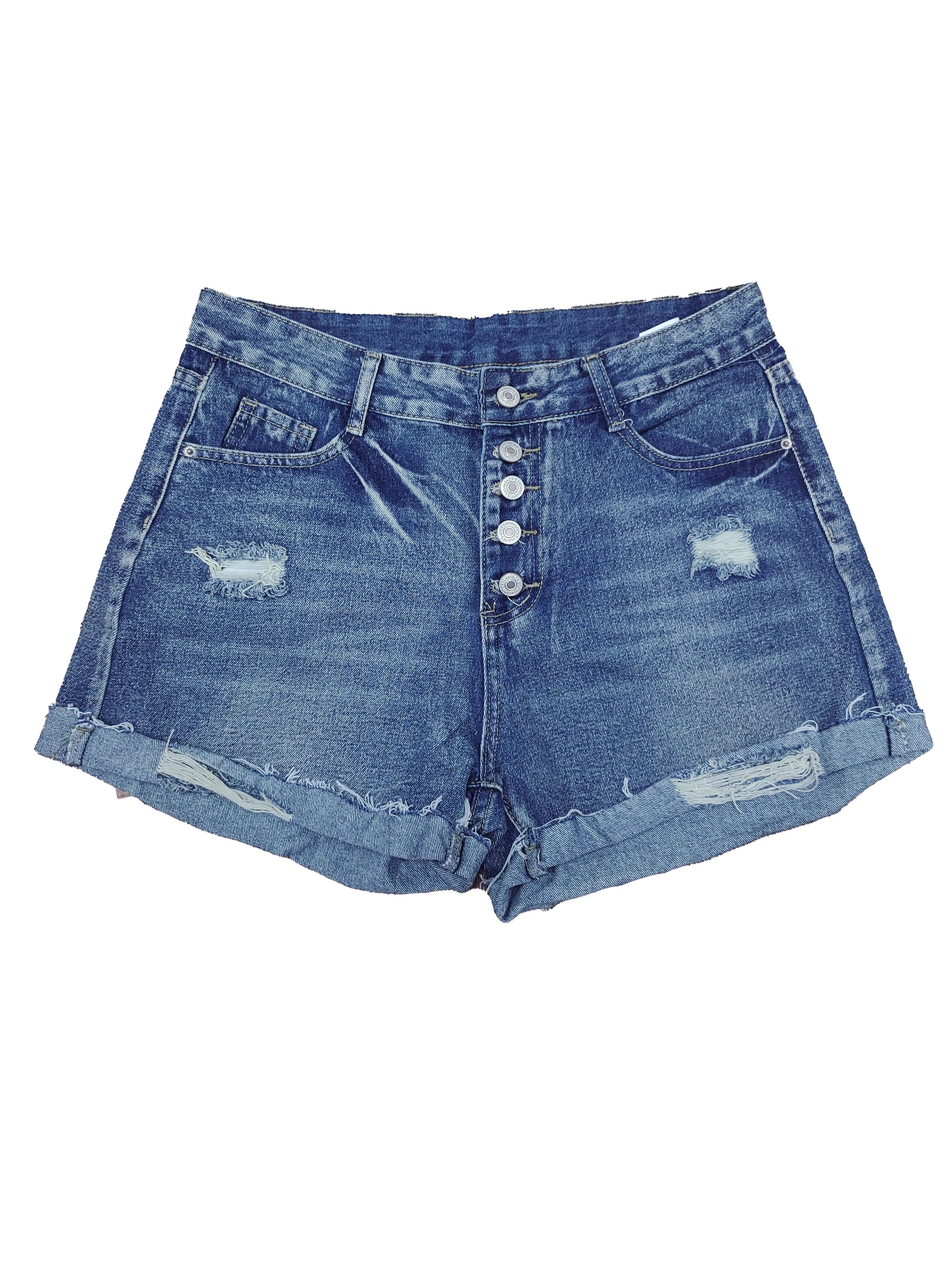 Gescheurde denim shorts met knoopsluiting - Bakkermode.nl