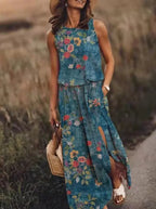 2-delige bloemen maxi jurk - feminine zomerlook