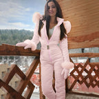Dames winteroverall - stijlvolle gequiltte roze sneeuwoverall