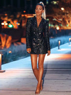 Zwarte pailletten blazerjurk - elegante avondmode voor dames