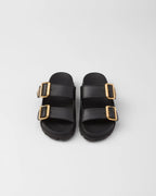 Zwarte slide sandalen met gouden gespen - Bakkermode.nl