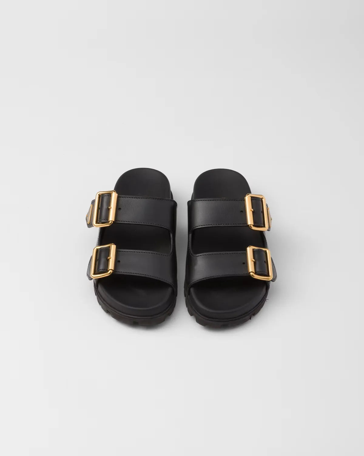 Zwarte slide sandalen met gouden gespen - Bakkermode.nl