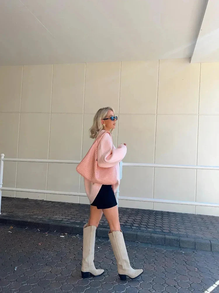 Roze gebreide trui voor dames - Bakkermode.nl