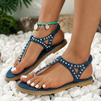 Denim T-riem sandalen met studs - Bakkermode.nl