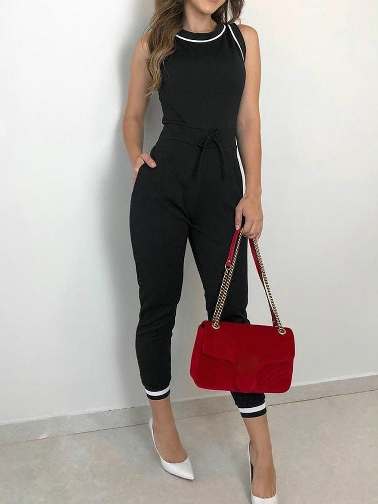 Zwart jumpsuit - stijlvolle dames sleeveless jumpsuit met riem