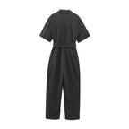 Dames casual jumpsuit korte mouwen met riem in grijs - stijlvolle zomerse outfit met praktische zakken
