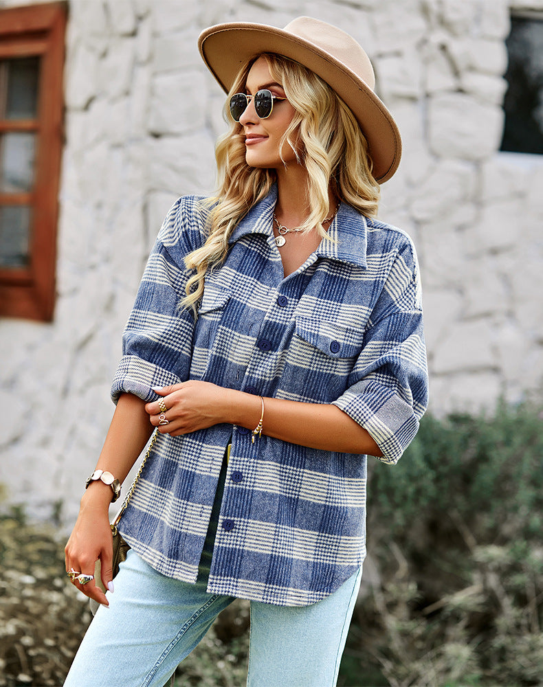Dames tops relaxed fit blauwe geruite blouse - oversized flanel voor casual look