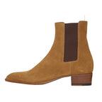 Handgemaakte bruine suède enkellaarzen dames – comfortabele blokhak - Bakkermode.nl