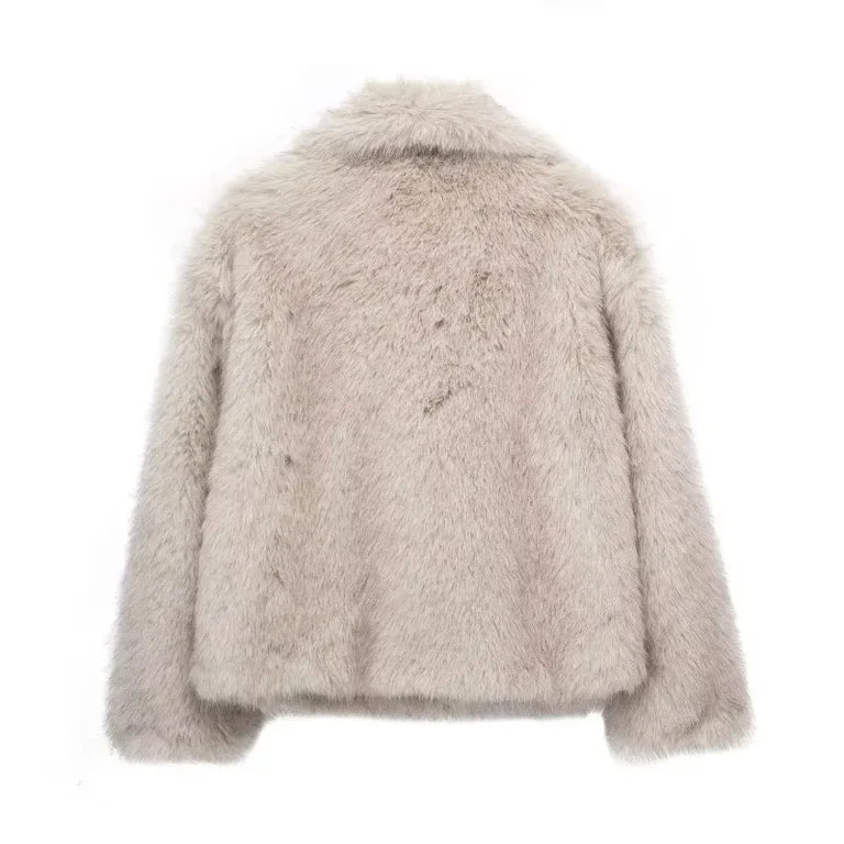 Bont jas voor dames - luxe grijze faux fur jas met brede kraag - Bakkermode.nl
