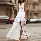 Dames maxi jurk met bloemenprint en v-hals - elegante avondoutfit voor speciale gelegenheden