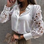 Damesblouse - elegante knoopshirt met verfijnde kantdetails