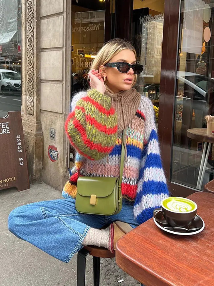 Dames multicolor mohair gebreid trui - stijlvolle en relaxte pullover