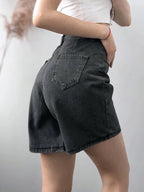 Hoge taille zwarte denim shorts - Bakkermode.nl