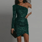 Pailletten één-schouder jurk - elegante avondkleding voor dames