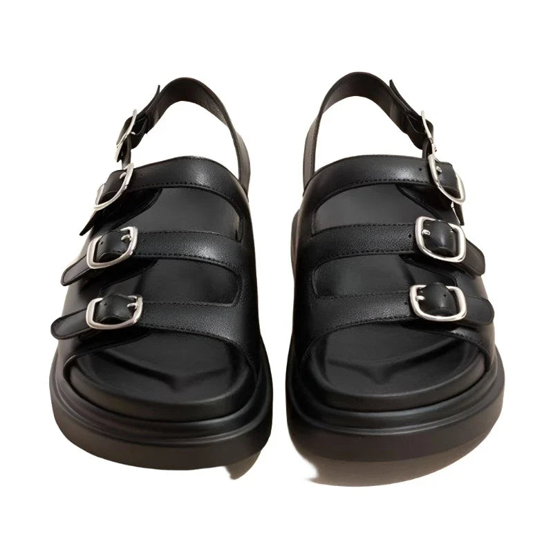 Zwarte sandalen met drie gespen - Bakkermode.nl