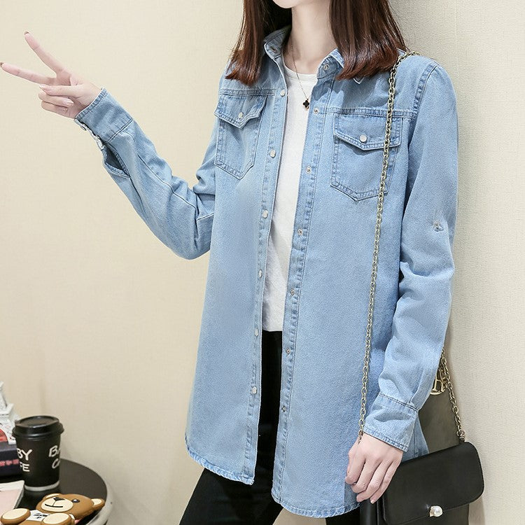 Denim blouse - stijlvolle lange dames top