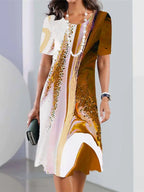 Geprinte shift jurk - stijlvolle jurk met korte mouwen voor dames