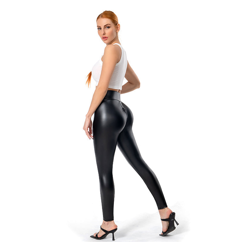 Hoge taille faux leren leggings - zwarte damesmode broeken
