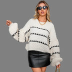 Gebreide trui met textuur en gedurfde strepen – stijlvolle oversized sweater - Bakkermode.nl