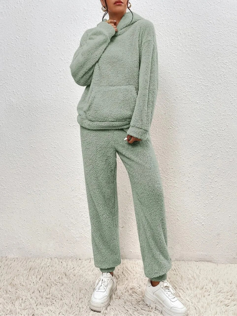 2-delige teddy tracksuit set - ultra-zachte dames loungewear met capuchon