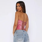 Roze strapless korset top - Bakkermode.nl