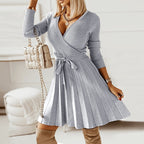 Dames casual a-lijn jurk met ribbel-overslagdesign - elegante avondmode