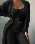 3-delige gezellige fleece lounge set - zachte dames pyjama voor herfst & winter