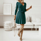 Dames casual a-lijn jurk met ribbel-overslagdesign - elegante avondmode