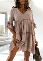 Babydoll jurk met ruches - Bakkermode.nl