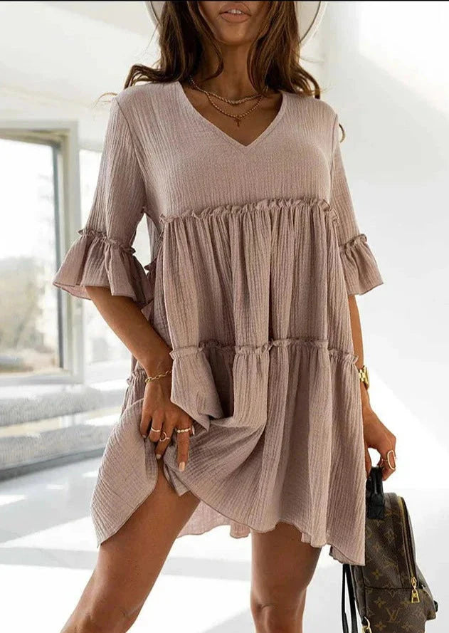 Babydoll jurk met ruches - Bakkermode.nl