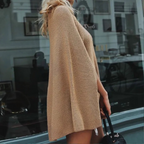 Khaki oversized gebreide poncho jurk - trendy stijl voor dames