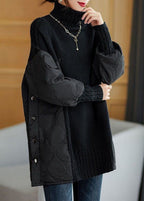 Damestrui met stijlvolle patchwork turtleneck - losse gebreide top voor de herfst, warmte & veelzijdigheid