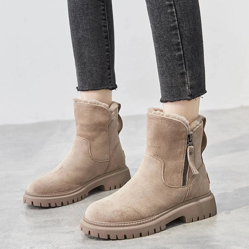 Stijlvolle beige dames winterboots met warme voering en stevige zool – comfortabele enkellaarzen - Bakkermode.nl