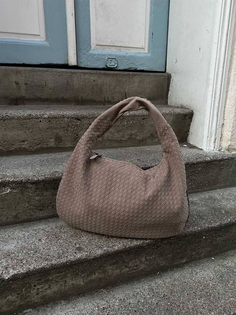 Vintage suède geweven tas voor dames - gevlochten schoudertas - Bakkermode.nl
