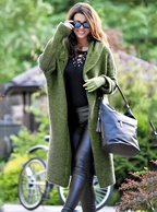 Groene oversized gebreide hoodie coat - stijlvolle lange dames cardigan