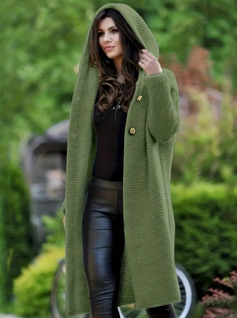 Groene oversized gebreide hoodie jas - trendy lange dames cardigan