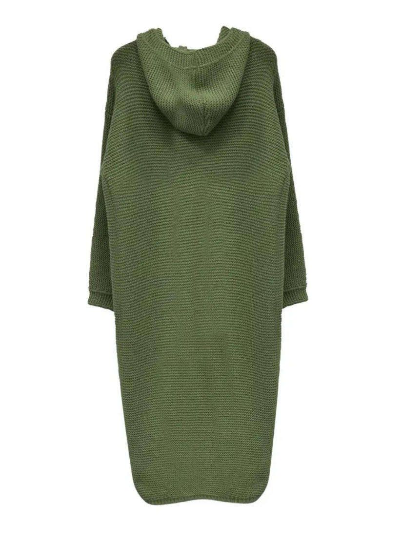 Groene oversized gebreide hoodie coat - stijlvolle lange dames cardigan