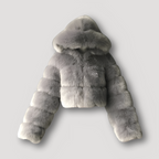 Cropped hoodie van imitatiebont - luxe dames jas met ritssluiting - Bakkermode.nl