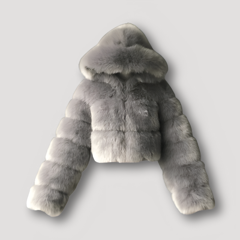 Cropped hoodie van imitatiebont - luxe dames jas met ritssluiting - Bakkermode.nl