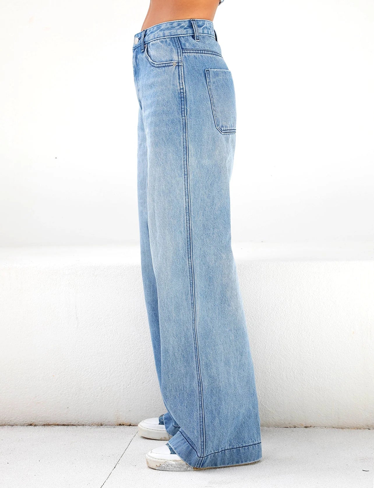 Wijduitlopende denim jeans - hoge taille blauwe damesbroeken