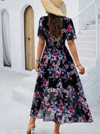 Dames bloemen maxi jurk - elegante korte mouwen zomeroutfit, luchtige stof voor casual uitjes