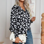 Dames blouse met luipaardprint - stijlvolle zwart-witte blouse met lange mouwen