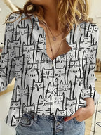 Dames t-shirt met kattenprint - luchtige casual top voor de lente
