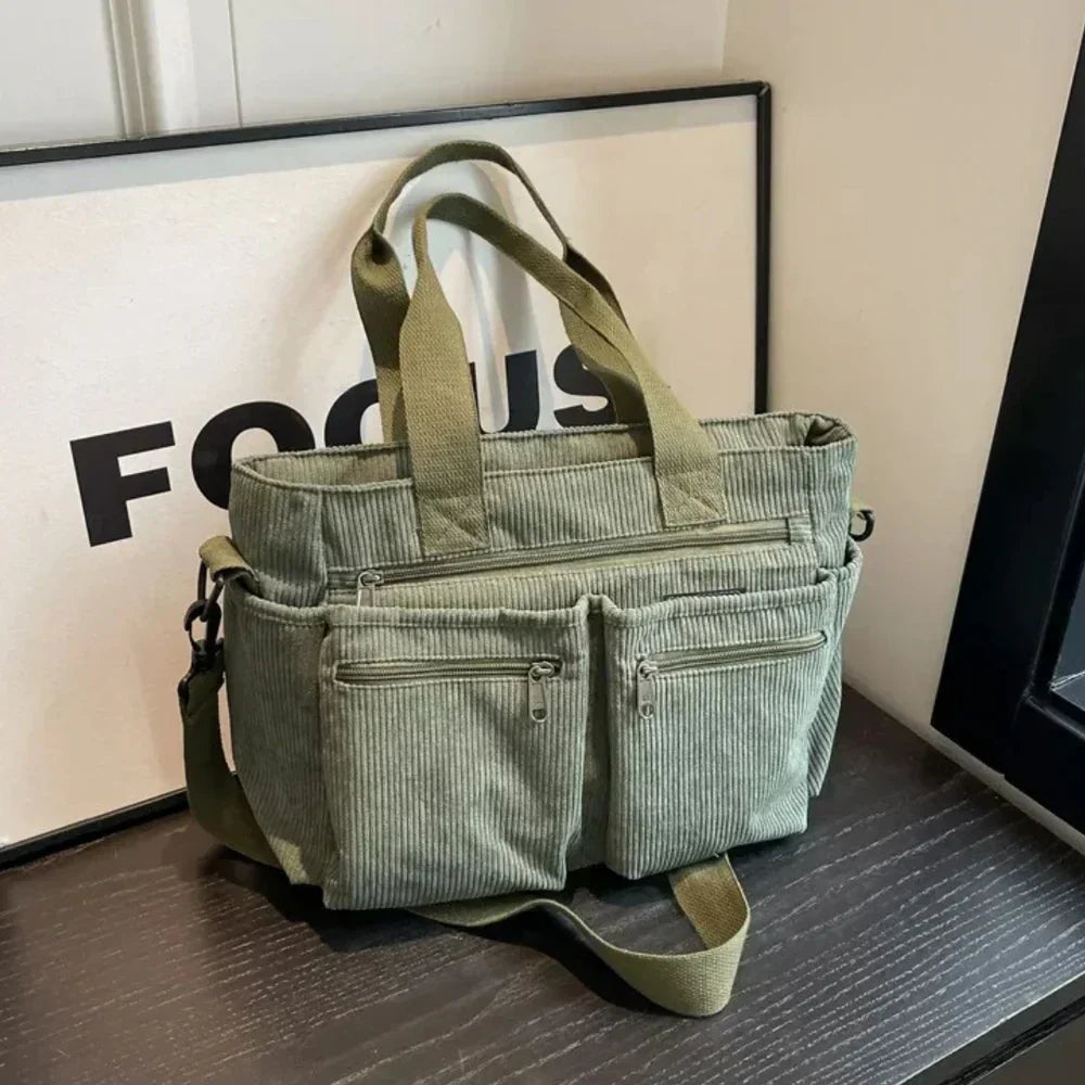 Dames schoudertas stijlvolle cord tote - duurzame tas voor werk en vrije tijd