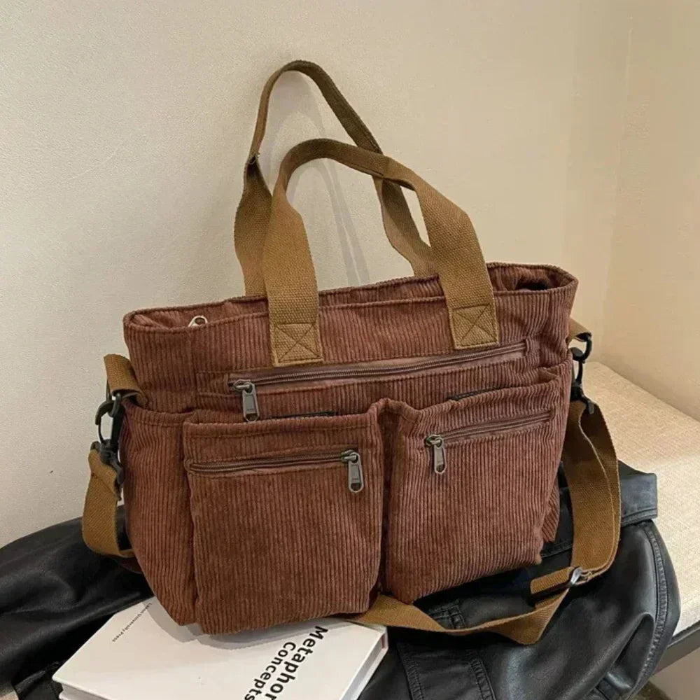 Dames schoudertas stijlvolle cord tote - duurzame tas voor werk en vrije tijd