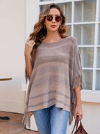 Dames poncho met franjes - stijlvolle gebreide wrap top
