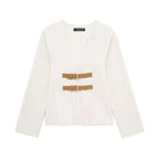 Beige wollen jas - elegante lange mouwen dames top